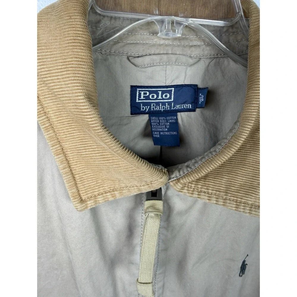 Vtg Polo Ralph Lauren Men L Khaki Field Jacket Corduroy Collar Military